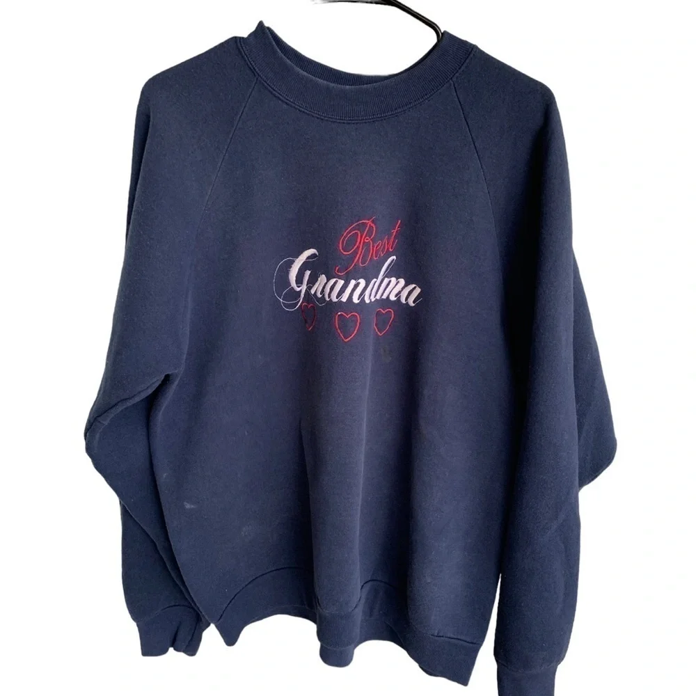 Vintage Best Grandma Embroidered Crewneck Sweatshirt Adult XL 90s Sweater Hearts - Picture 1 of 6